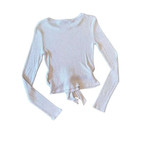 Zara Ribbed Tan Long Sleeve Tie Waist Top Size Small 0561 - Picture 6 of 6